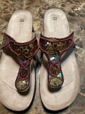 White Mountain Multicolor Beaded Thong Sandals